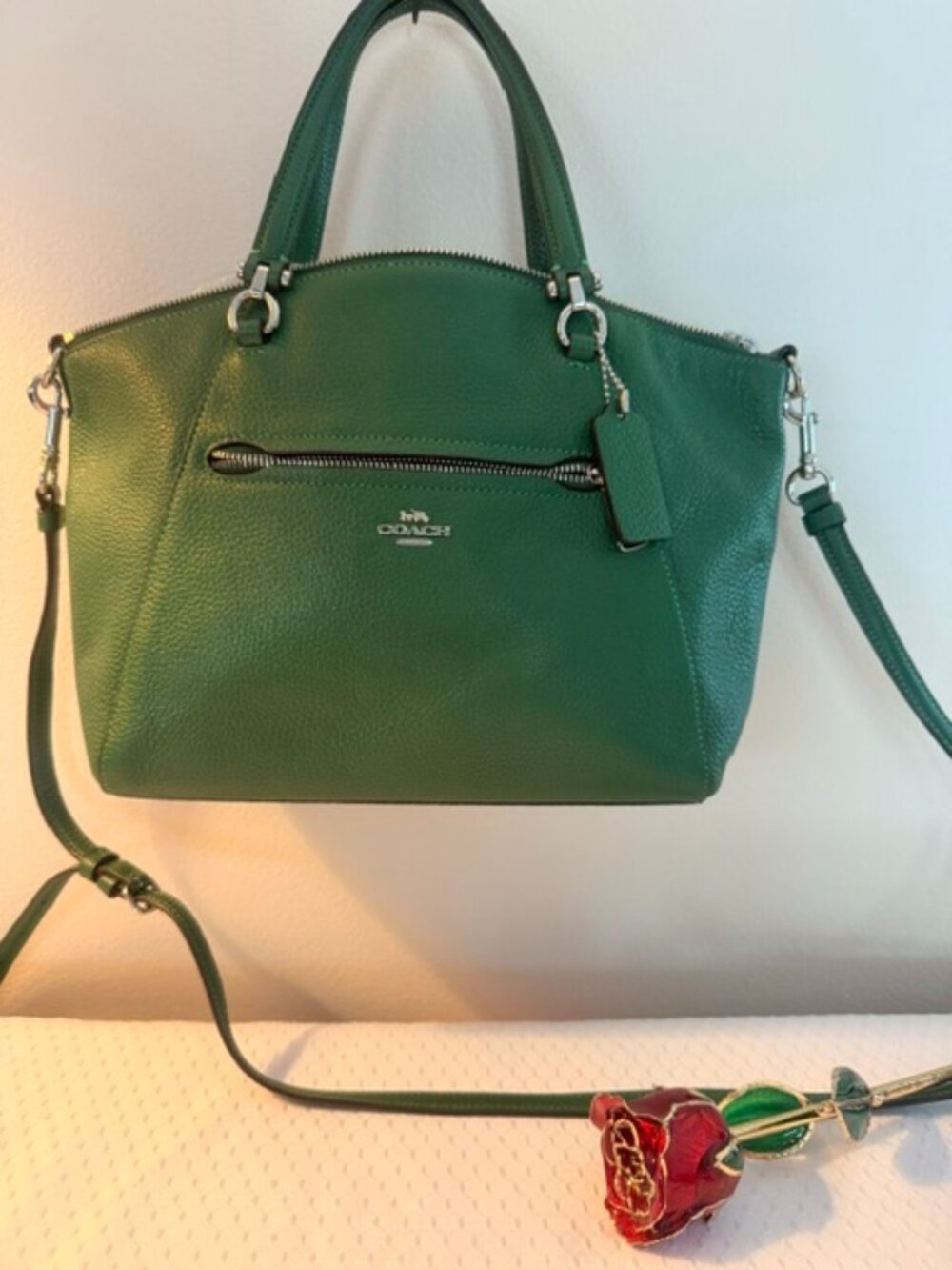 Coach Green Pebbled Leather Satchel Crossbody Bag